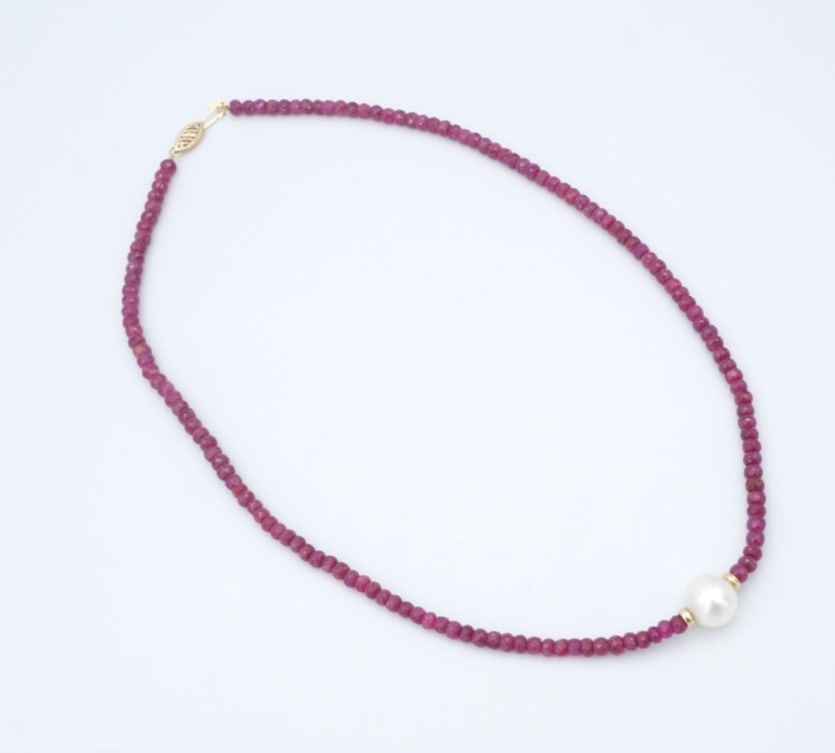 Vintage Ruby Bead Strand Pearl Necklace 14k Yellow Gold 18" 4.1mm NG1809 (1 of 3)