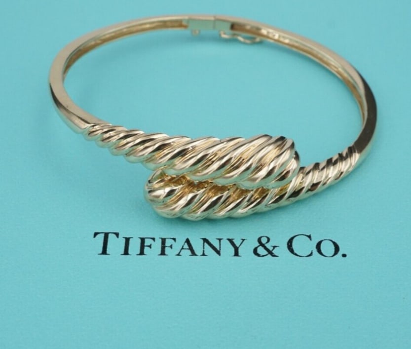 Tiffany & Co. 14k Yellow Gold Bypass Bangle Bracelet 6.5" Hinge Retired BG974 (1 of 3)