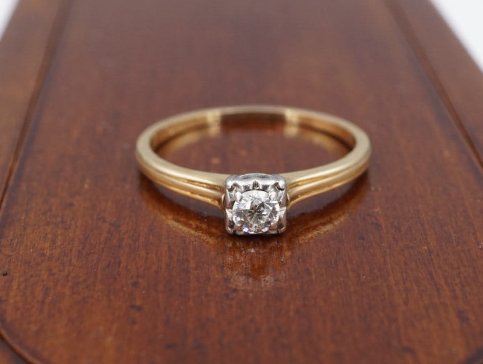 Antique 14k Yellow Gold Natural Diamond Promise Ring Size 7.75 Jabel RG4924 (1 of 3)
