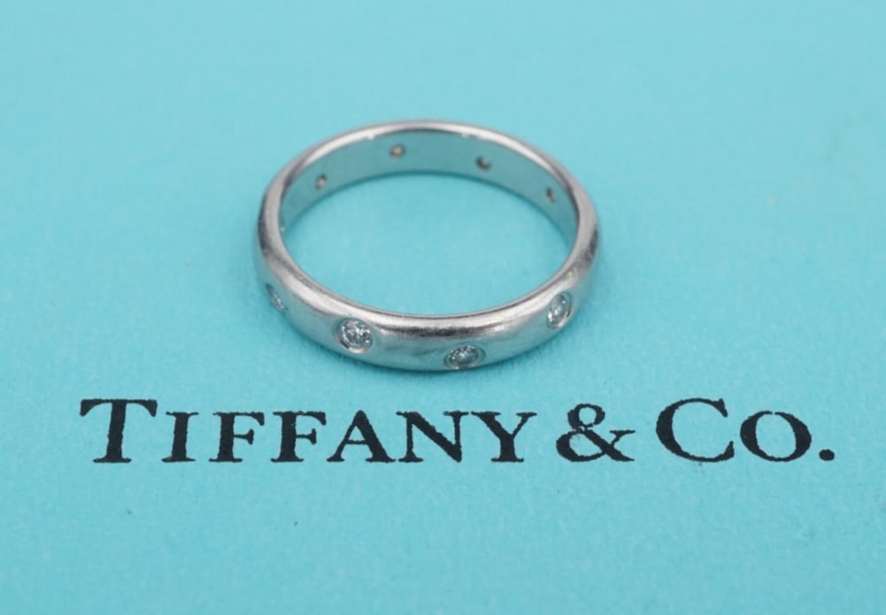 Tiffany & Co Platinum Etoile Diamond Band Ring Sz 2.75 Retired 3mm Midi RG4566 (1 of 3)