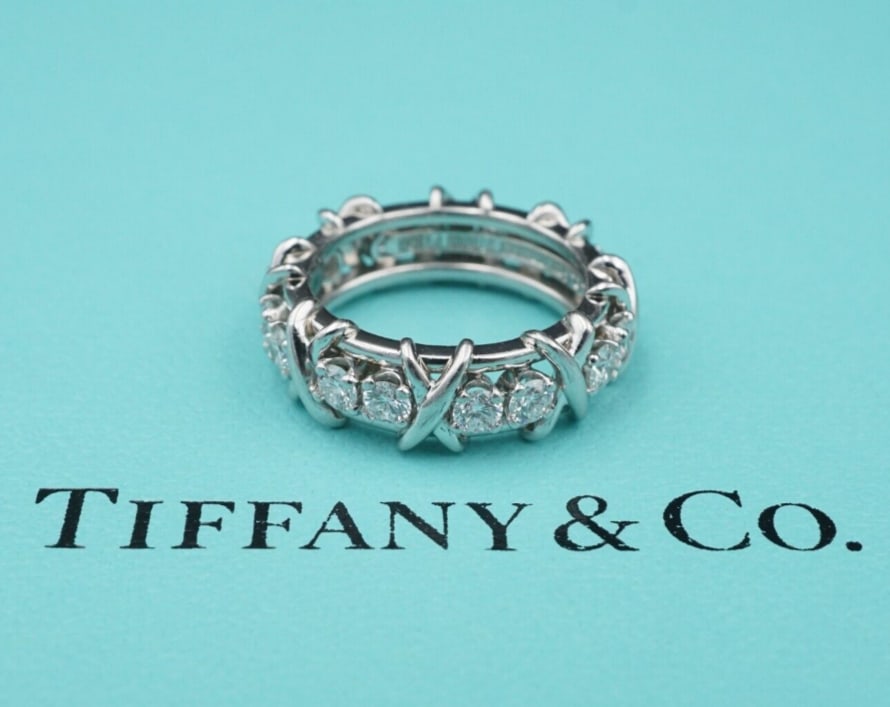Tiffany Co Schlumberger 16-Stone Platinum Diamond Band X Ring Size 5 RG4618 (1 of 3)
