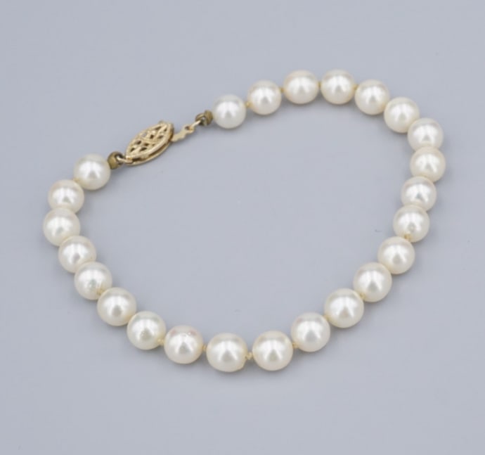 Vintage Pearl Strand Bracelet 14k Yellow Gold 7" Classic 6mm BG1058 (1 of 3)
