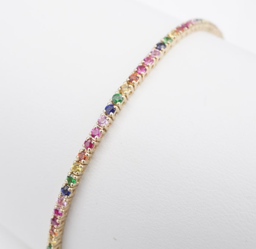 NEW 14k Yellow Gold Mixed Gem Rainbow Tennis Bracelet 7" BG1049 (1 of 3)