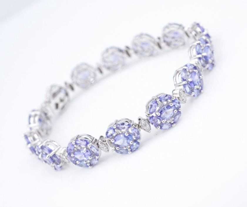 14k White Gold Tanzanite Diamond Bracelet Natural 7" Vintage BG949 (1 of 3)