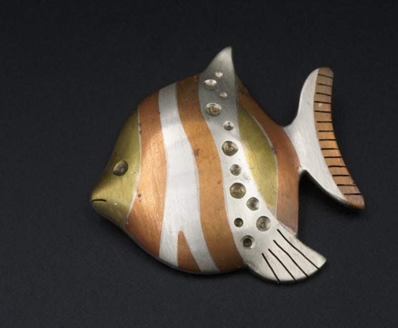 Los Castillos Fish Pin Brooch Copper Sterling Silver Taxco 2" Mexico OS692 (1 of 3)