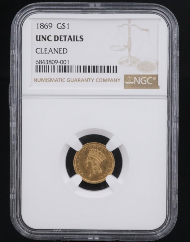1869 American Gold $1 Dollar Coin NGC Uncirculated Details CN529 (1 of 3)