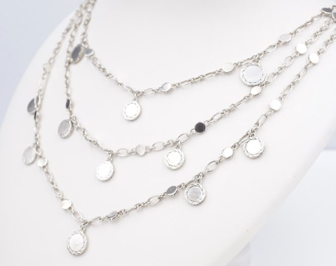 John Hardy Dot Collection Bib Necklace Sterling Silver Triple Row 18" NS1815 (1 of 3)