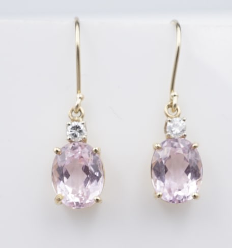 14k Gold Kunzite Diamond Earrings Articulated Dangle Hook Pink 1.4" EG2309 (1 of 3)