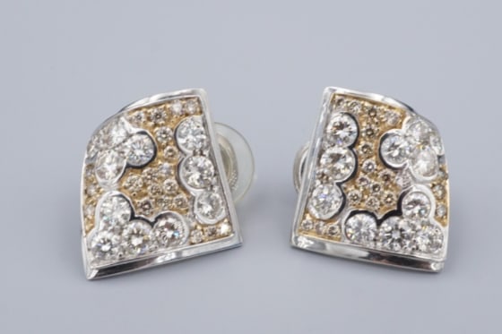 Natural Pave White & Champagne Diamond Earrings 18k Gold 0.65" Italian EG2695 (1 of 3)