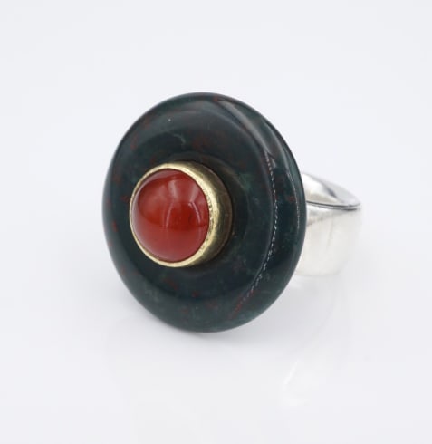 Steven Brixner Bloodstone Carnelian Ring Sterling Silver 18k Gold Sz 7.25 RS3750 (1 of 3)
