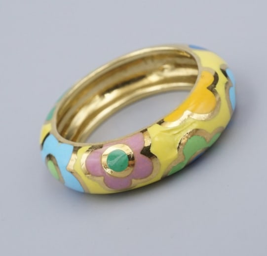 18k Enamel Flower Band Ring Yellow Gold Sz 7 Ponte Vecchio PV Pink Blue RG4818 (1 of 3)