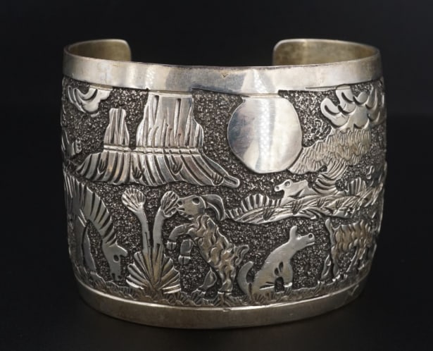 Elaine Becenti Vtg Navajo Cuff Sterling Silver Desert Scene Bracelet 7" BS3032 (1 of 3)