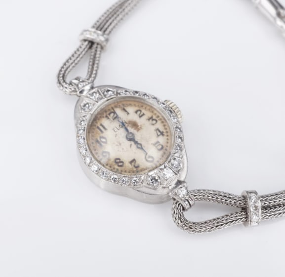 Vintage Ladies Platinum Diamond Elgin Watch 4.5" 17.5mm W759 (1 of 3)