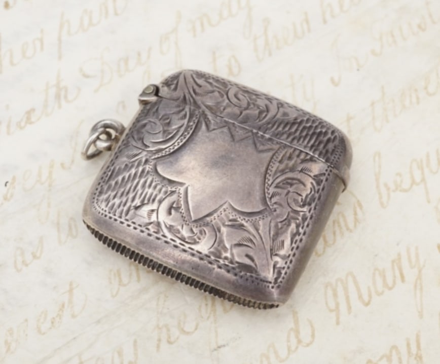 Antique Match Holder Sterling Silver Birmingham 1.3" 1903 Robert Chandler M2027 (1 of 3)