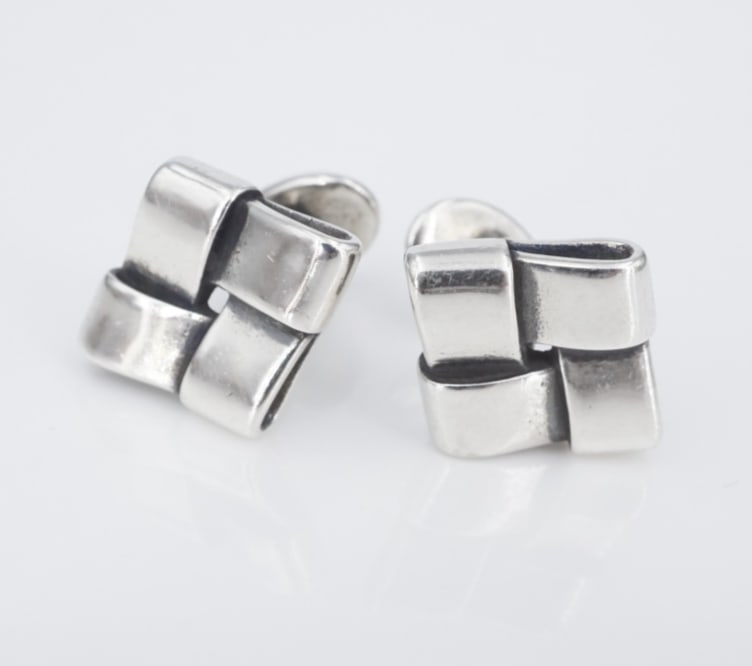 James Avery Basket Weave Cufflinks Sterling Silver Square 0.75" Retired M2051 (1 of 3)