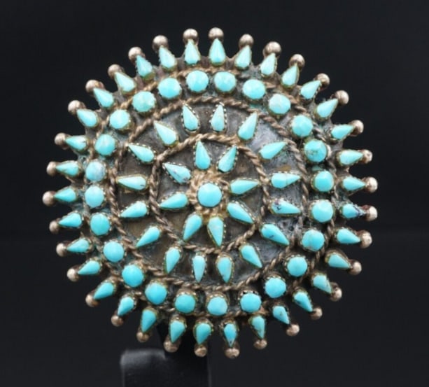 Vintage Zuni Turquoise Pendant Sterling Silver Reynesta Leland Artisan 2 PS2072: This beautiful pendant is set with turquoise set in solid sterling silver. The stones are in wonderful shapes such as snake eye and teardrops. Situated throughout the stones are phenomenal silver work