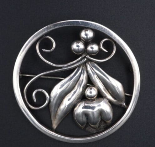 Vintage Scandinavian Flower Berry Pin Brooch Sterling Silver 2" OS628: This elegant pin features floral design, accented with a leafy vine and berries. Crafted of solid sterling silver. A beautiful statement accessory to add to any outfit! Metal Type:Sterling Silver (mar