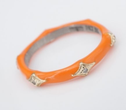 Armenta Diamond Orange Enamel Crivelli Stack Band Ring Sterling 14k 6.25 RS3731: This beautiful ring from ArmentaÃ¢â‚¬â„¢s Crivelli collection features a bright pop of color with orange enamel over a solid sterling silver construction acce