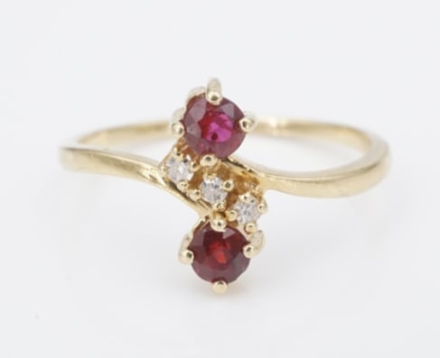 14k Diamond Ruby Ring Yellow Gold Moi et Toi Bypass Size 5.75 RG4957 (1 of 3)