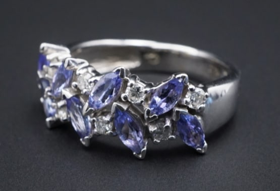 14k White Gold 2 ctw Tanzanite Diamond Spray Stacker Band Ring Size 6.75 RG2449 (1 of 6)