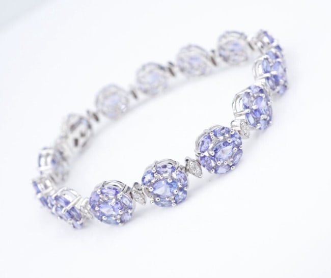 14k White Gold Tanzanite Diamond Bracelet Natural 7" Vintage BG949 (1 of 3)