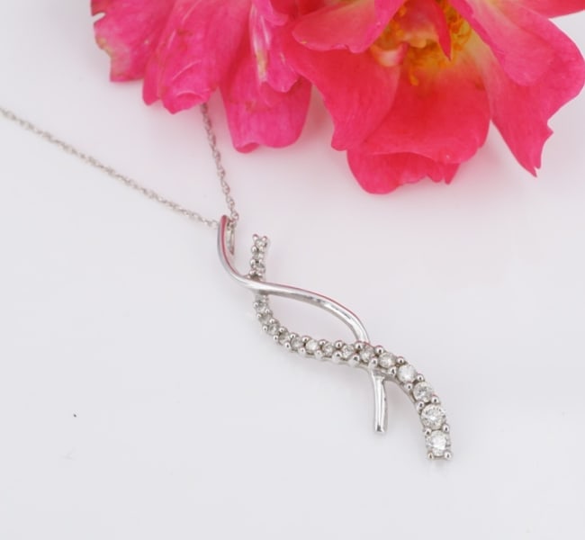 10k Natural Diamond Double Journey Pendant Necklace White Gold 20" JWBR NG1744 (1 of 3)
