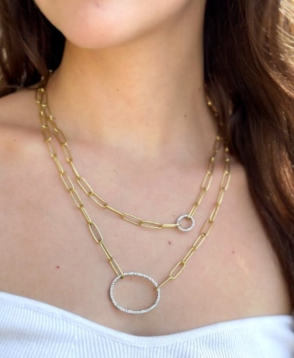 Ileana Makri 18k Gold Diamond Universe Oval Chain Necklace Paperclip 40" NG1404: This beautiful long necklace from designer Ileana Makri features oval links of luxurious 18k yellow gold, with two diamond links: one large and one small. The diamonds adorn both sides so you never ha
