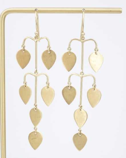 18k Yellow Gold Chandelier Dangle Earrings 3" Designer EG2622: These statement earrings are a luxe look of polished gold teardrops suspended in chandelier drop earring all crafted in 18k yellow gold. The hook backings allow for easy wear and great movement when w