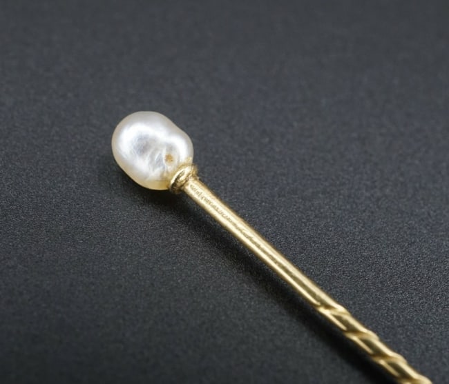 Antique 18k Natural Pearl Lapel Pin Yellow Gold Baroque Gray 3" Unique 4mm M1502 (1 of 2)