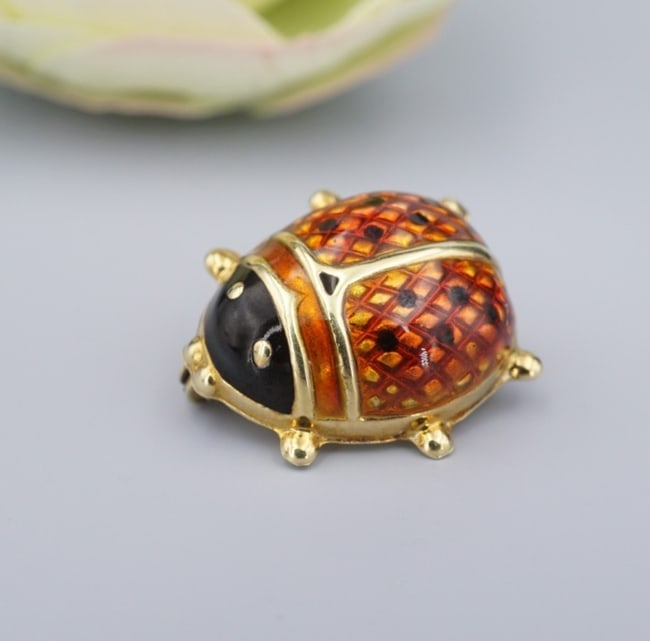 14k Enamel Ladybug Pin Yellow Gold Uno A Erre 1AR Brooch Bug Insect 0.8" OG545 (1 of 5)