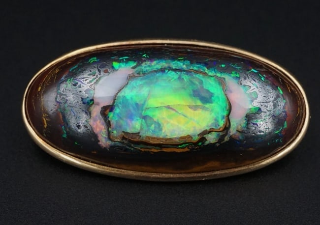 Antique 14k Yellow Gold Yowah Nut Opal Brooch 1.3" 30ct OG492: This beautiful vintage piece features an amazing Yowah nut opal set in a simple gold frame. At over 30ct the size an presence of this piece makes it a great addition to any vintage jewelry collection.