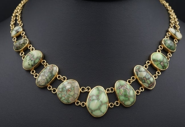 Santa Fe Damele Mine Turquoise Station Necklace 18k Gold 15" Signed MSM NG1768 (1 of 5)