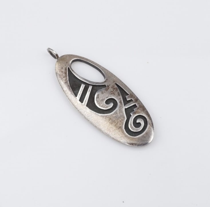 Hopi Overlay Pendant Sterling Silver 1.6" Artisan Native Abstract (1 of 4)