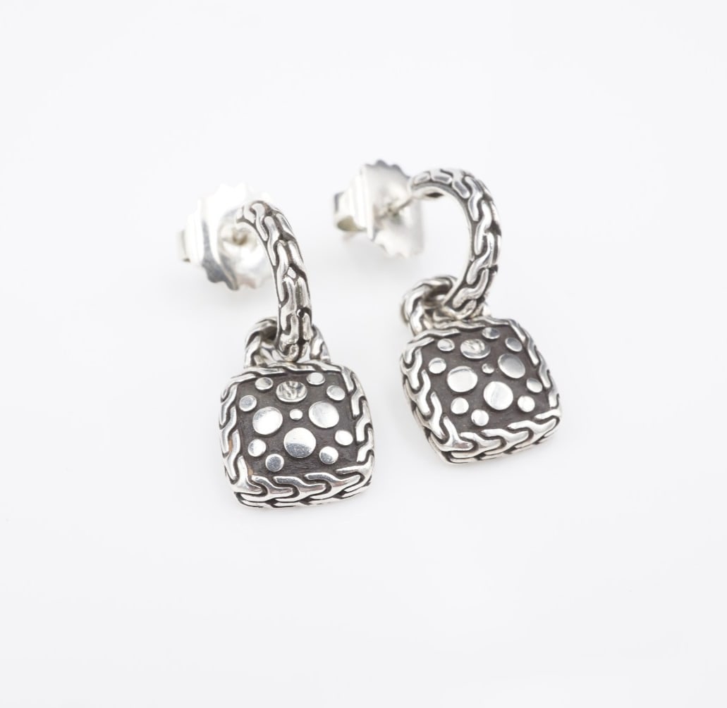 John Hardy Huggie Dot Drop Earrings Dangle Sterling Silver 1" Retired (1 of 3)