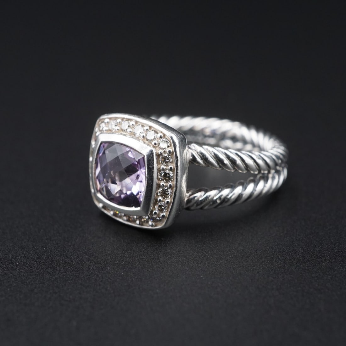 David Yurman Petite Albion Ring Amethyst Diamond Sterling Silver Sz 5.75 (1 of 5)