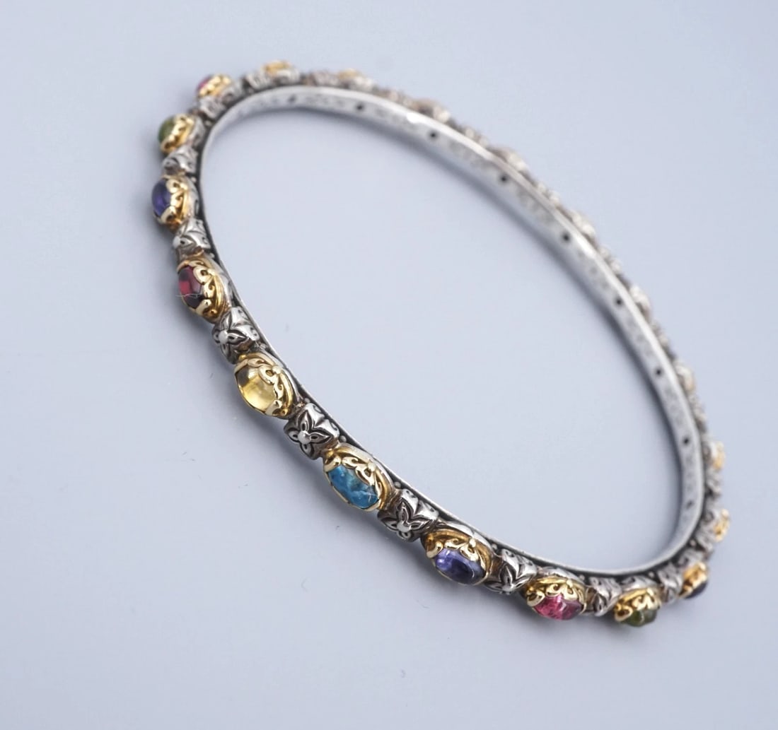 Konstantino 18k Gold Sterling Silver Bangle Bracelet 7.5" Mixed Gem (1 of 4)