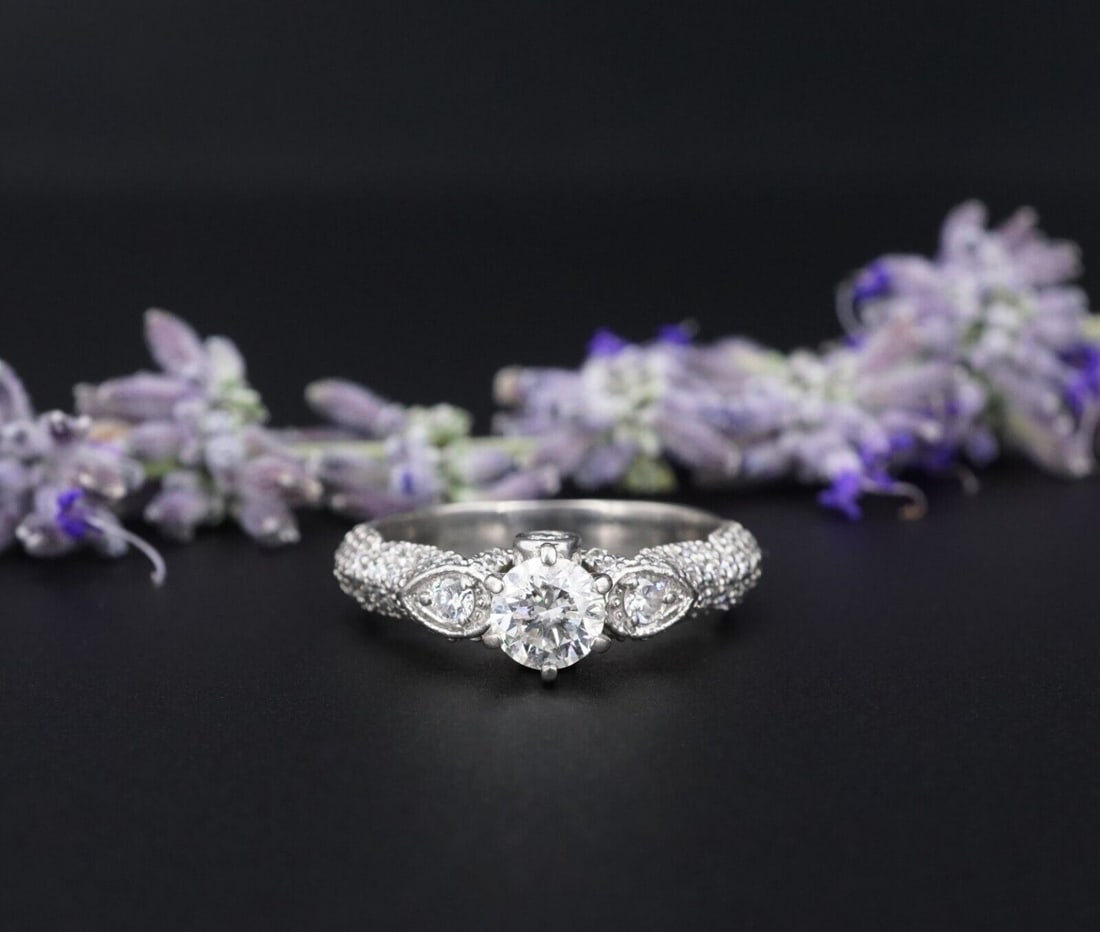 1.5ct Diamond Pave Engagement Ring Euro Shank Palladium Size 7.25 Unique (1 of 4)