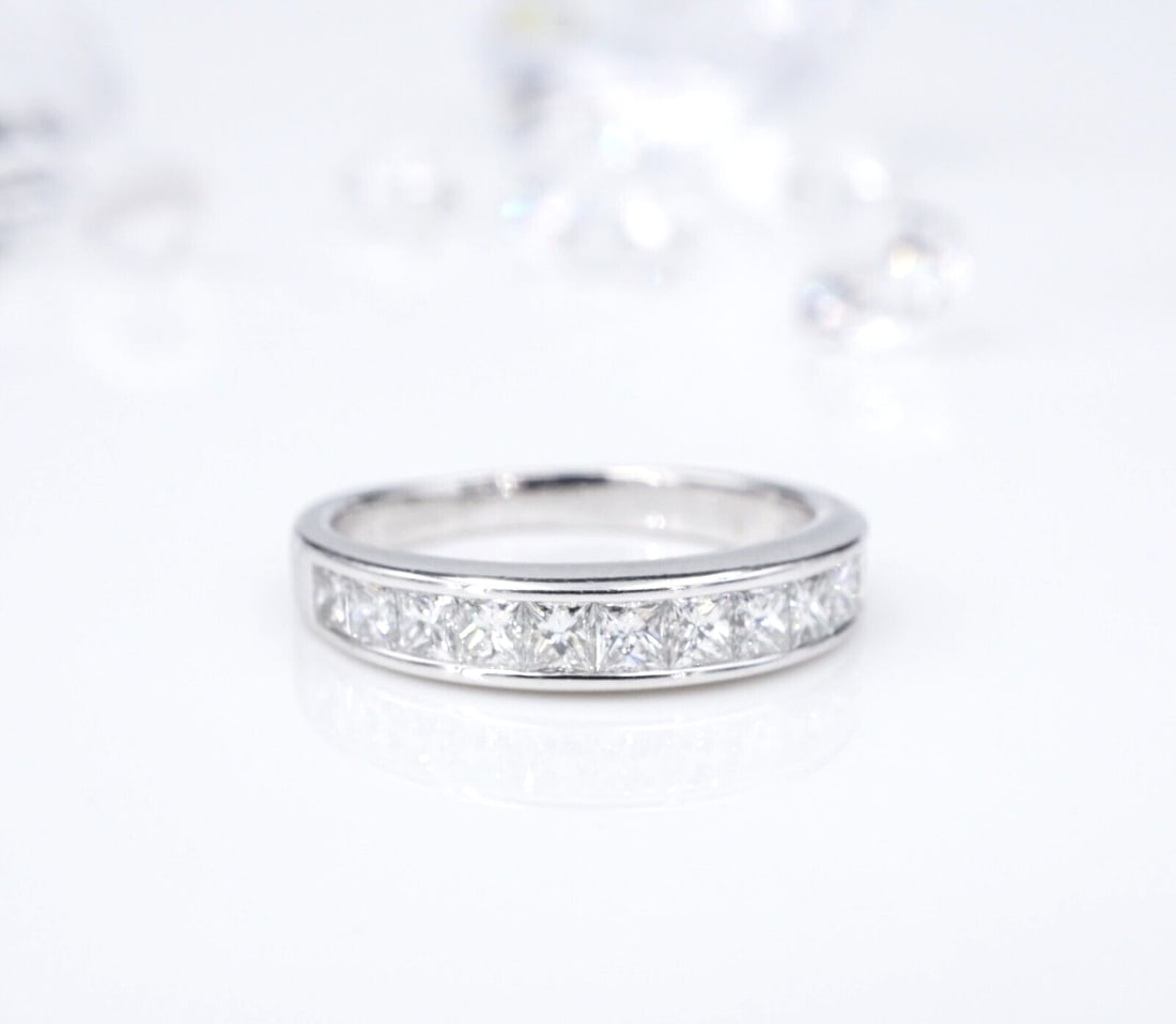 Platinum 1ct Diamond Half Eternity Band Stackable Ring Size 7.25 Princess (1 of 8)