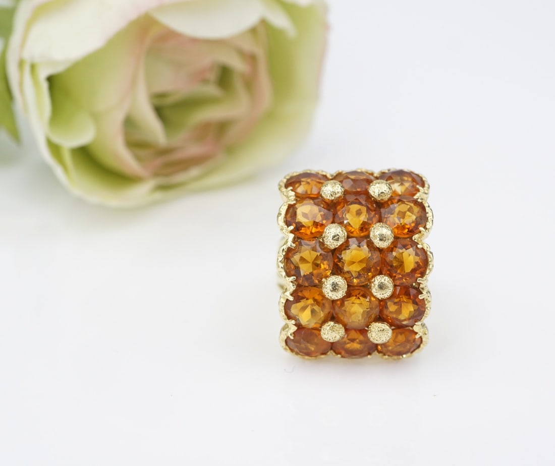 Vintage 18k Citrine Cluster Cocktail Ring Yellow Gold Sz 6 Natural Italy (1 of 5)