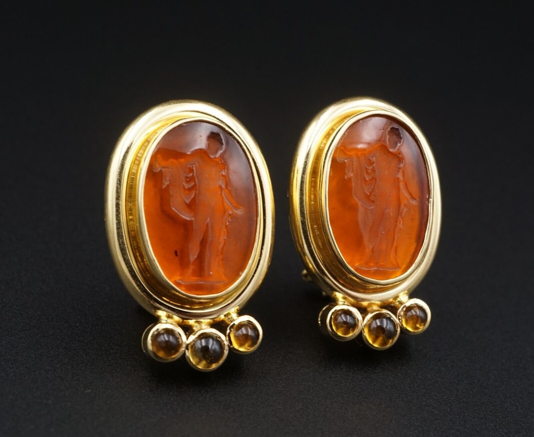 Elizabeth Locke Venetian Glass Intaglio Citrine Earrings 18k Yellow Gold (1 of 4)