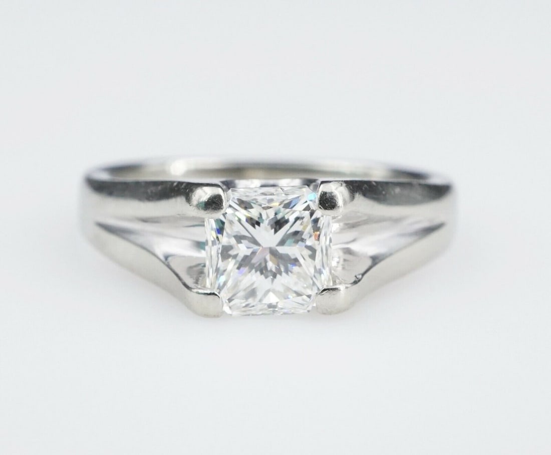 18k Gold 1ct Solitaire Princess Cut Diamond Engagement Ring Sz 5.25 (1 of 7)