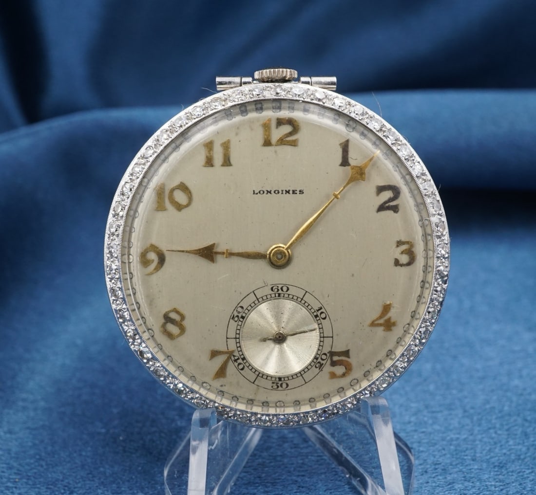 Longines Pocket Watch Platinum Diamond 52134 1920s 41mm (1 of 4)
