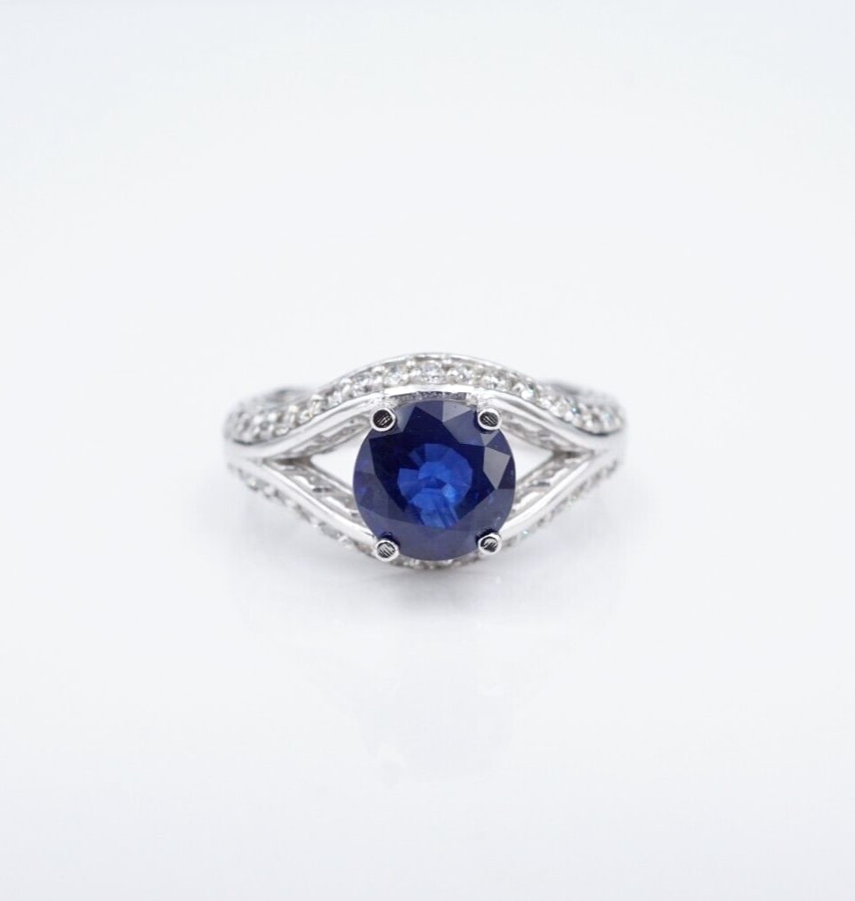 14k Natural Sapphire Diamond Solitaire Ring White Gold Size 6.5 Vintage (1 of 7)