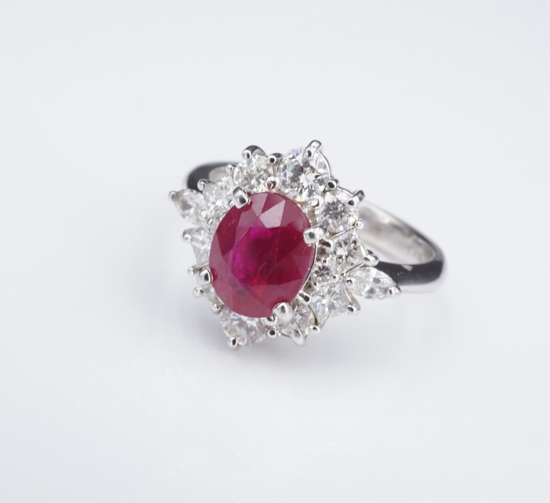 NWOT 14k White Gold 2.2 ctw Oval Ruby Diamond Halo Ring Size 5.5 (1 of 5)