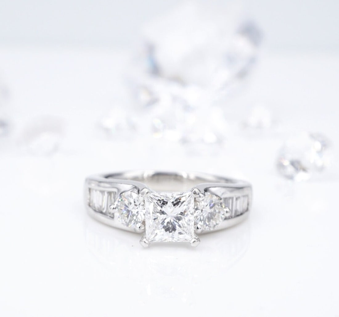 Classic Platinum 2ct Princess Diamond Engagement Ring Size 7.5 GIA D SI1 (1 of 7)