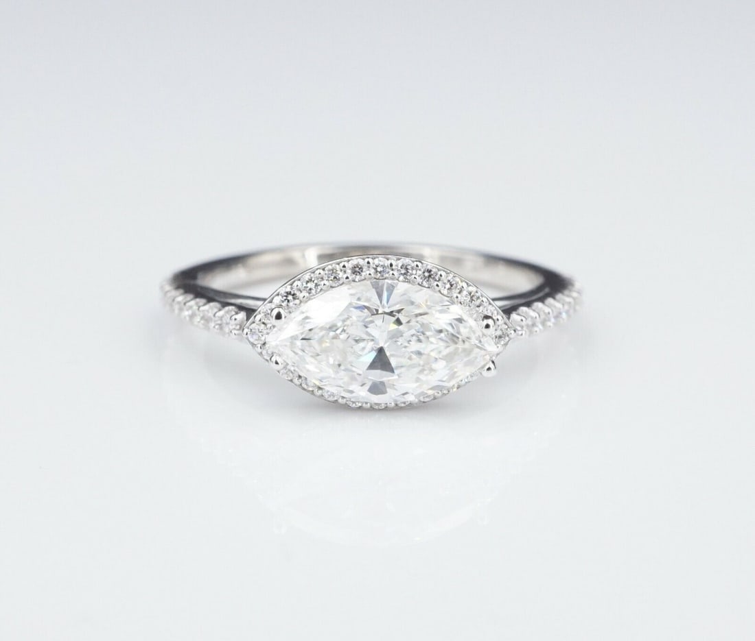 East West 14k Gold 1.3ct Marquise Diamond Engagement Ring Size 7 VVS2 GIA (1 of 4)