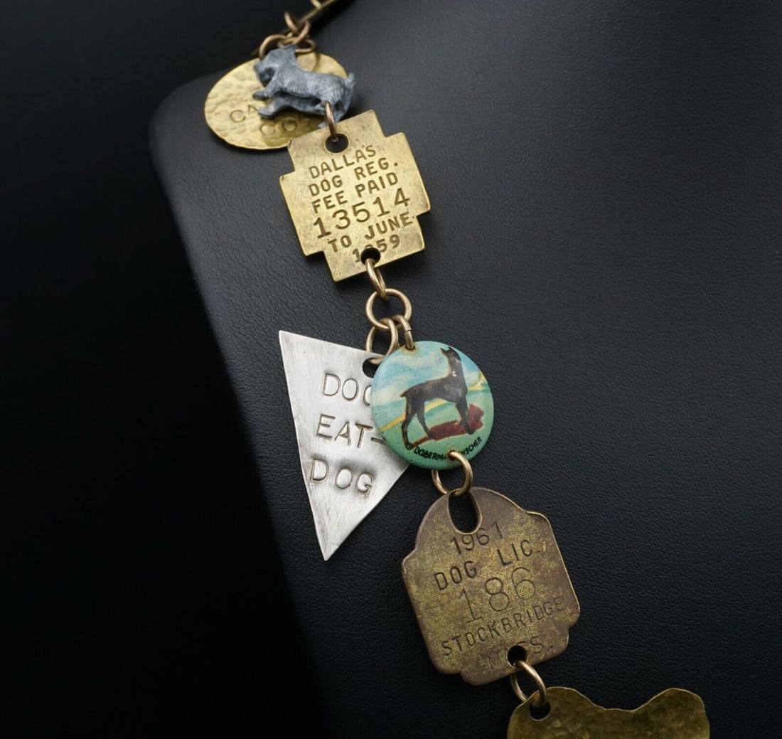 Eclectic Dog Tag Charm Station Necklace NOLA Designer Artist Nancy Eaves N260 (1 of 4)