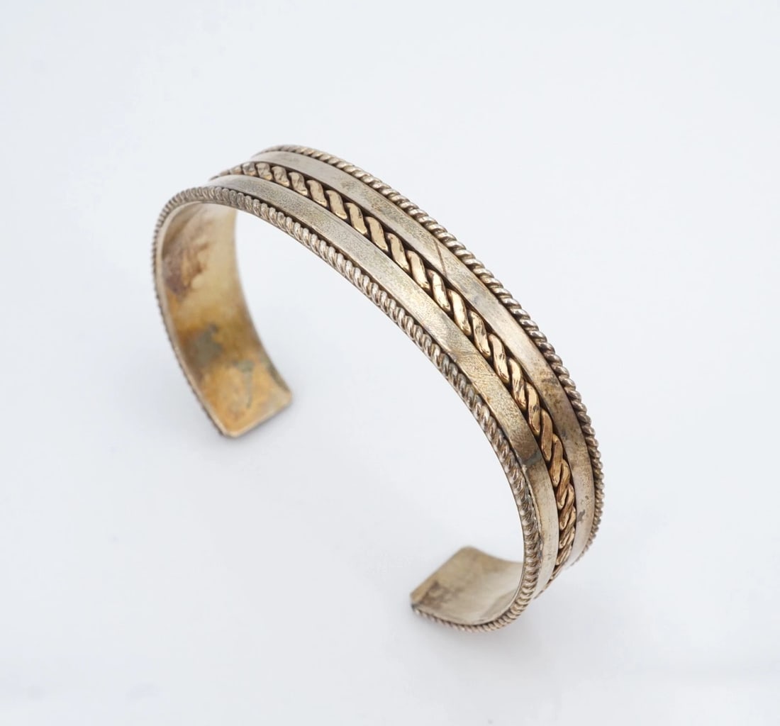 Navajo 2-Tone Cable Cuff Bracelet Sterling Silver Gold Fill 6.5" Tom Hawk BS3213 (1 of 4)