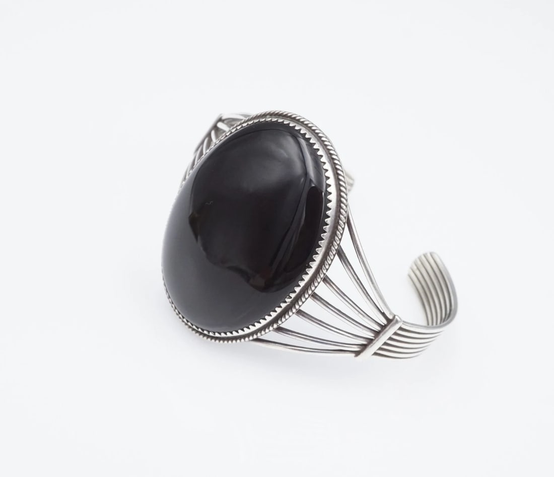 Navajo Sterling Silver Onyx Cuff Bracelet 6.75" CY Yazzie Signed BS3156 (1 of 4)