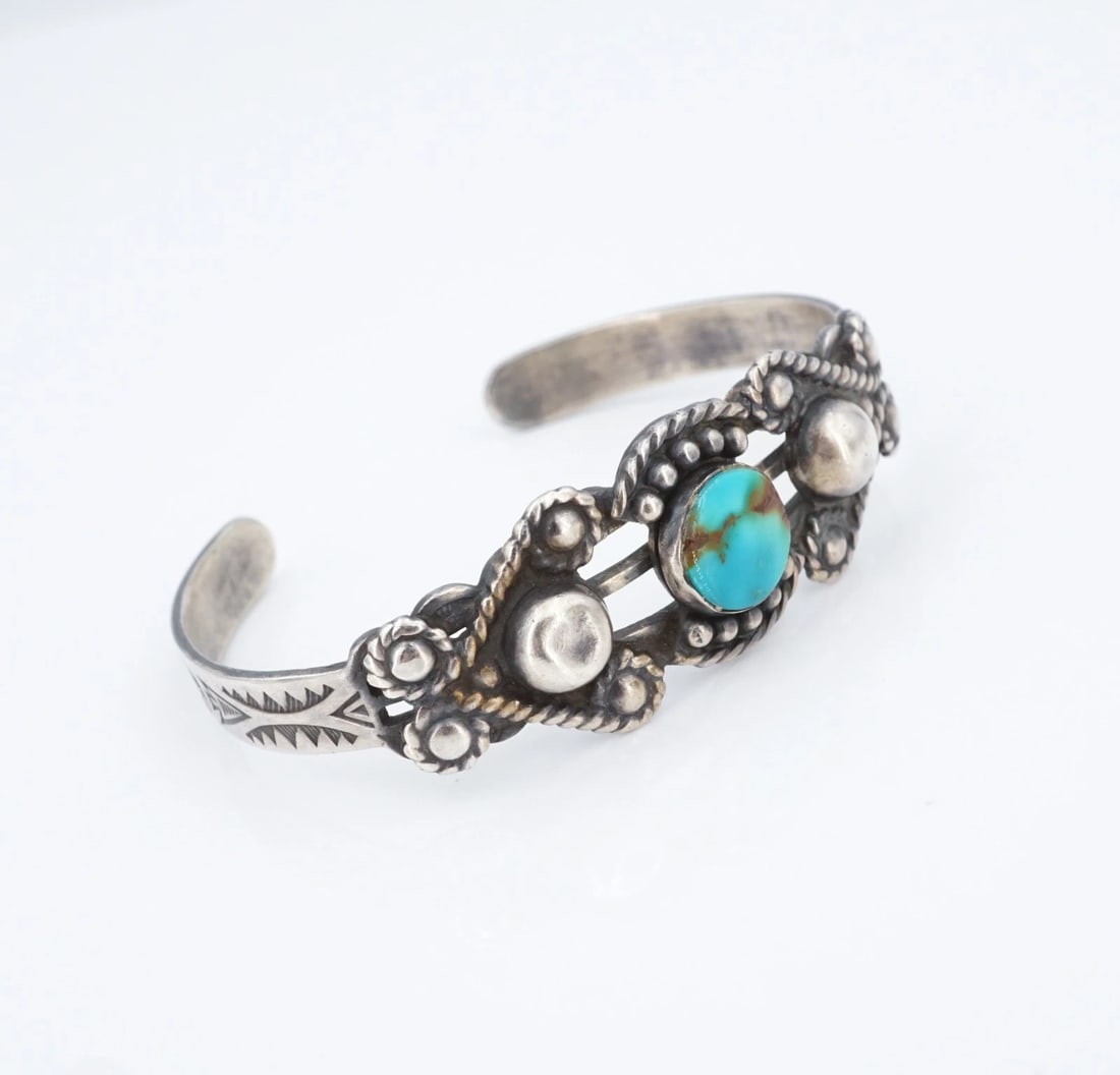Vtg Southwestern Turquoise Cuff Bracelet Sterling Silver Stamped 6.25" BS3182 (1 of 4)